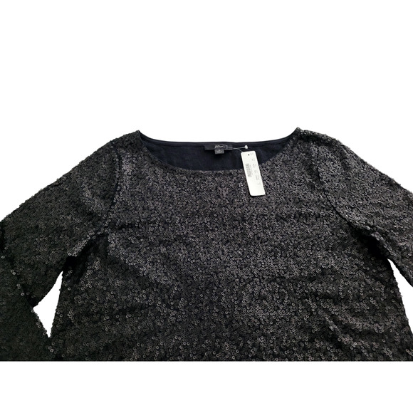 NWT J.Crew Sequined Three-Quarter Sleeve Boat Neck Top AE984 Black Medium Women - Picture 3 of 9